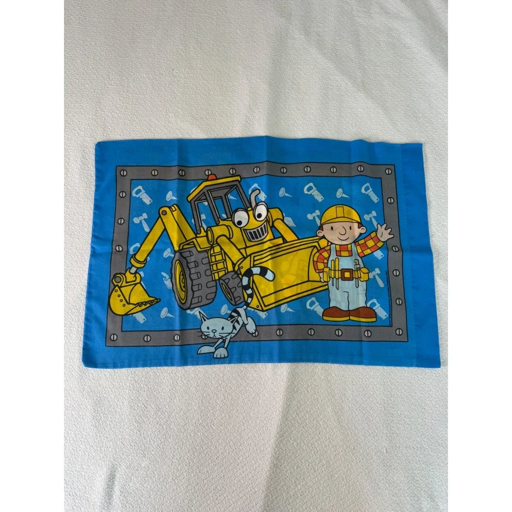 Vintage Bob the Builder Twin Size Sheet Set Blue Construction 2001 Cotton Poly